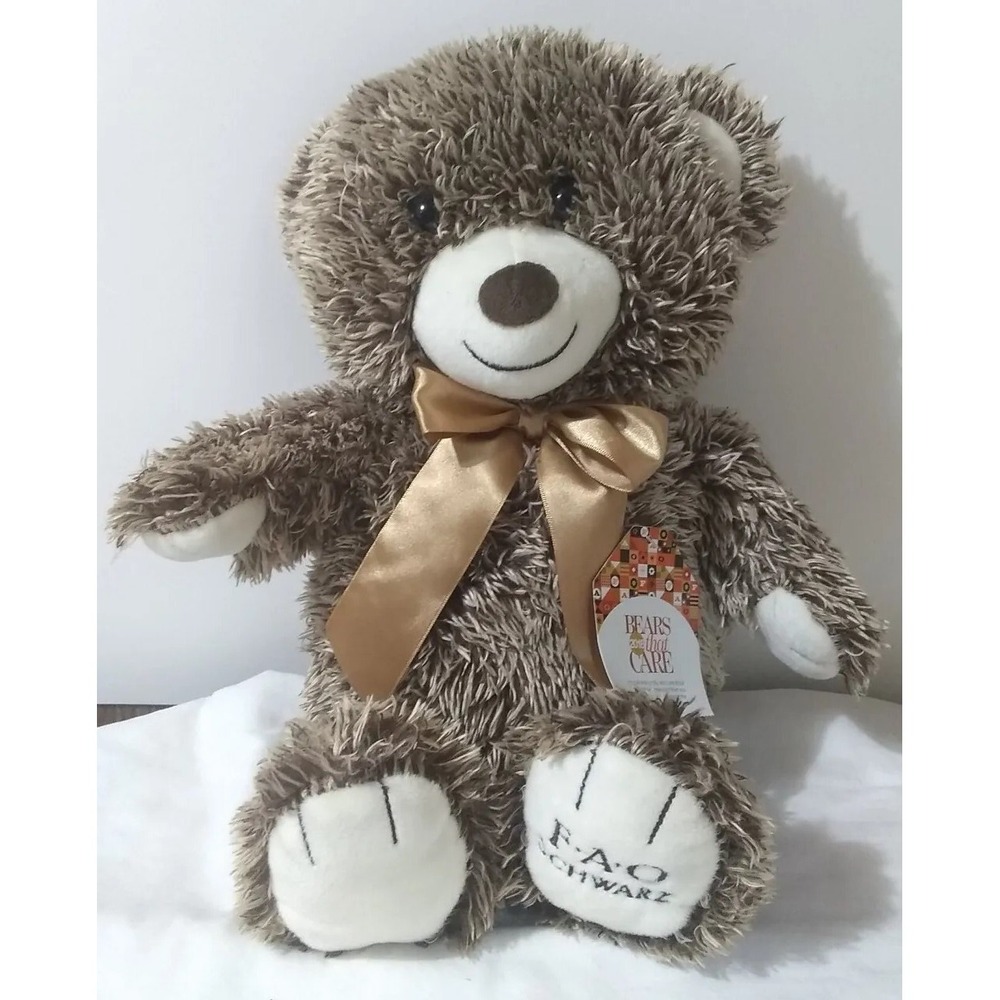 Plush Teddy Bear Brown F.A.O Schwartz Bears That Care 2018 Toys For Tots Tag